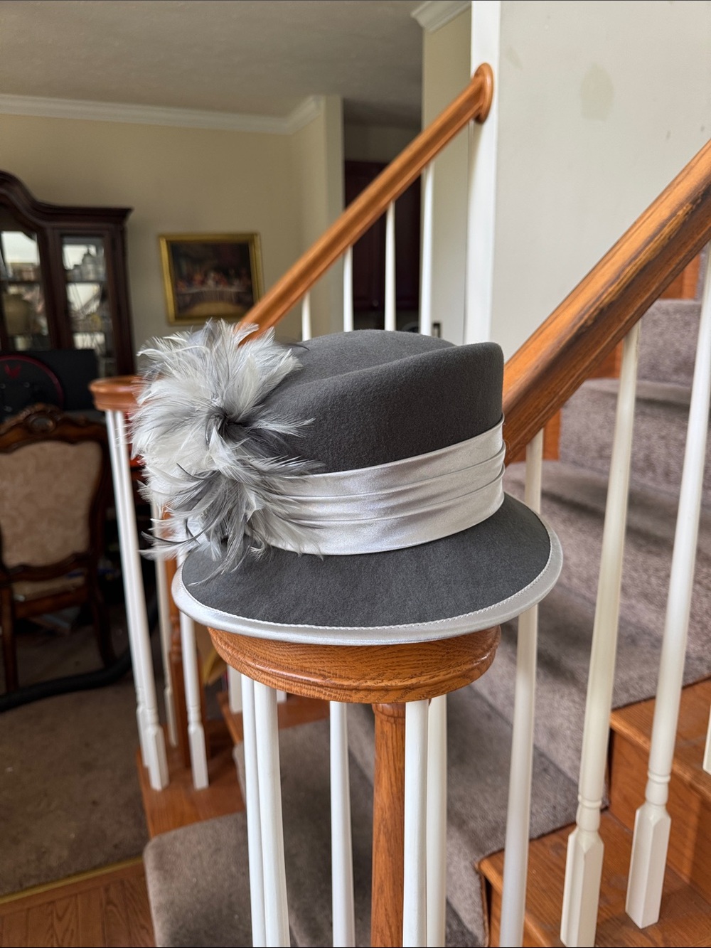 Something Special Girls' Gray Dress Hat with Satin Band and Feather Accent